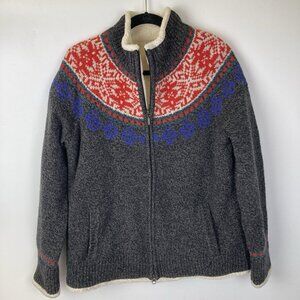 LL Bean Lambs Wool Zip Up Grey Sweater Women’s Size Large NWOT Sherpa Lined
